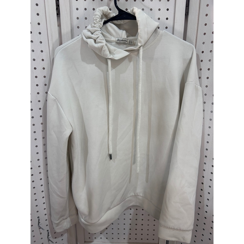 Stradivarius Cream Cowl Neck Drawstring Hoodie Sweatshirt